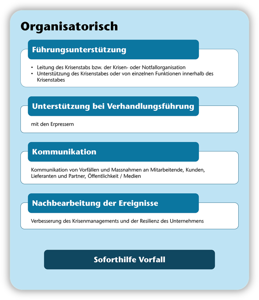 Soforthilfe Vorfall, Unterstützung bei Verhanldungsführung mit Erpressern etc