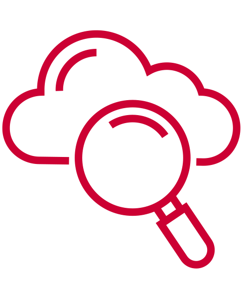 Icon mit Wolke und Lupe als Illustration, Symbol für Microsoft Cloud Audits, Swiss Infosec AG