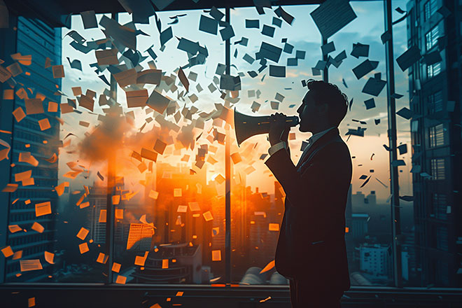 Symbolbild für Whistleblower in einem Büro. Steht für ein Mandate einer Anlaufstelle für Whistleblowing von Swiss Infosec AG