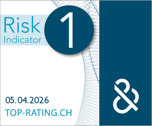 Grafik für das D&B Rating Certificate von Bisnode D&B für Swiss Infosec AG. Risk Indicator 1. Top-Rating 2026.